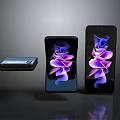 Modern Foldable Smartphones With Purple Screen Pattern And Sleek Design
