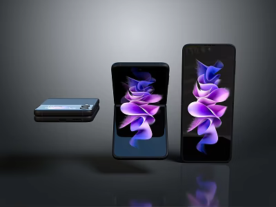 Modern Foldable Smartphones With Purple Screen Pattern And Sleek Design 3d model