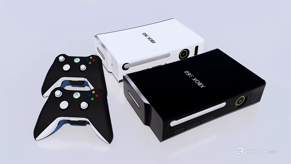 White and Black Xbox Consoles with Two Black Game Controllers Entertainment Devices 3d model 