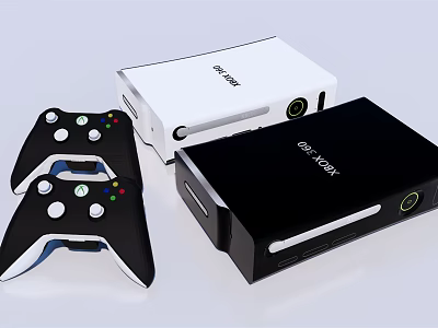 White and Black Xbox Consoles with Two Black Game Controllers Entertainment Devices 3d model