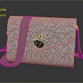 Women's Crossbody Bag With Leaf Pattern White Background Black Swan Buckle Beige Strap