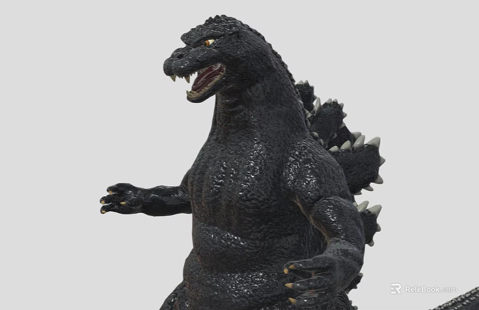Godzilla Game Movie Character Featuring Black Scaly Skin Open Mouth and Dorsal Fins 3d model 