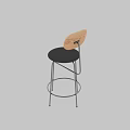 Modern Wooden Backrest Stool With Black Leather Seat And Metal Frame