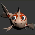 Cute Red And White Koi Fish With Large Round Eyes In Cartoon Style Design