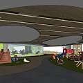 Vibrant Kindergarten Interior With Children Playing Colorful Blocks And Round Play Structures