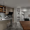 Modern Public Office Space Interior With Long Wooden Table Black Chairs Pendant Lights And Storage Cabinets