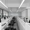Modern Public Office Space Interior Design With Open Workstations Computers And White Partitions 3d model