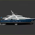 Luxury White And Blue Yacht With Red Seats On Deck And Modern Design