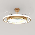Modern Gold Round Chandelier With Transparent Blades And White Glass Shade