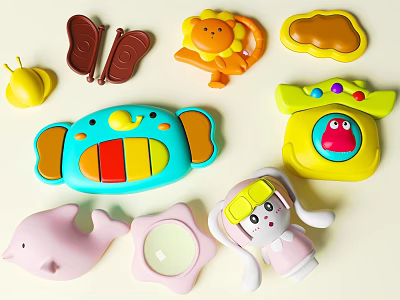 Assorted Colorful Kids Toys With Diverse Shapes And Animal Themes 3d model