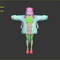 Anime Game Character With Pink Hair Cat Ears White Coat Plaid Skirt Standing Arms Outstretched