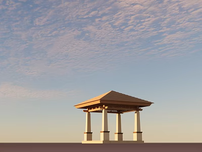 Garden Landscape Featuring Traditional Pavilion With Columns And Roof Under Blue Sky With Clouds 3d model