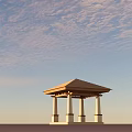 Garden Landscape Featuring Traditional Pavilion With Columns And Roof Under Blue Sky With Clouds