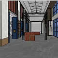 Modern Hotel Lobby Interior With High Ceiling Columns And Reception Desk