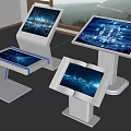 Modern Interactive Touchscreen All-in-One Machines With Blue Digital Interface And White Stand Design 3d model