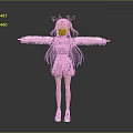 Anime Girl 3D Model With Purple Long Hair Cat Ears White Black Jacket Pink Skirt Sneakers