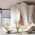 Elegant Modern Interior With Stylish Leisure Chairs Green Table And Flower Arrangement