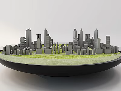 Commercial Urban Model Display Equipment With Grey High Rise Buildings Green Grassy Bowl Base 3d model