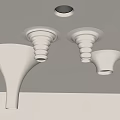 Decorative Ceiling Design with White Spiral Structures and Warm Yellow Recessed Lights 3d model
