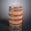 Rustic Wooden Barrel With Metal Hoops And Distressed Wood Texture Standing On Reflective Surface