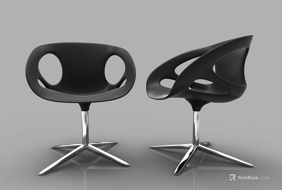 Modern Black Leisure Chairs With Hollow Out Design And Silver Star Base 3d model 