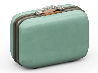 Light Green Vintage Suitcase With Woven Leather Handle And Dark Trim Design 3d model