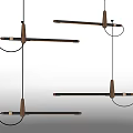 Three Modern Minimalist Pendant Lights with Black Metal Rods Wooden Connectors and Bulbs