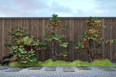 Courtyard Old Pile Fruit Tree Orange Tree Stone Micro Terrain Ting Step 3d model