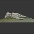 Modern Castle Model Display on Detailed Terrain With Green Grass and Path