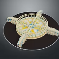 Ornamental Circular Platform with Yellow Blue Geometric Pattern and White Railings and Extended Decorative Sections