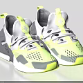 Gray And Neon Yellow Mesh Upper Sneakers With Breathable Design And White Sole