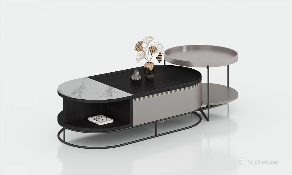 Modern Coffee Table With Black Gray Frame Marble Top And Lower Shelf Storage 3d model