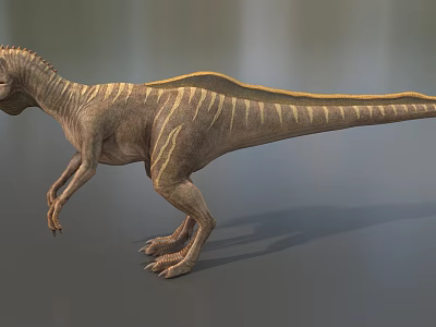 Reptile Dinosaur With Striped Skin And Dorsal Structure In Standing Posture 3d model