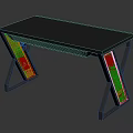 Modern Gaming Desk With Gray Tabletop Black Frame And Red Leg Accents