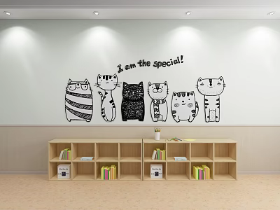 Cat Wall Decals With Five Different Patterns And I am the special Phrase Near Bookshelf 3d model