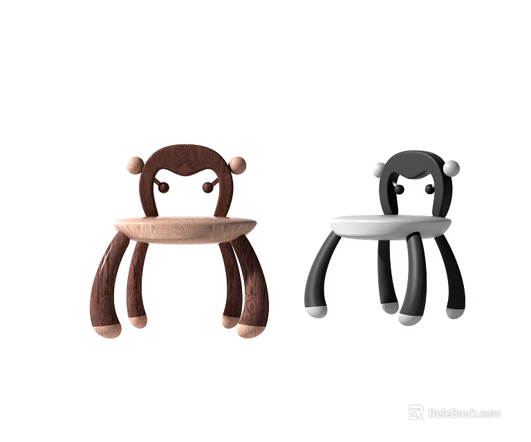 Adorable Monkey Shaped Children's Chair with Brown and Black Design Styling 3d model 