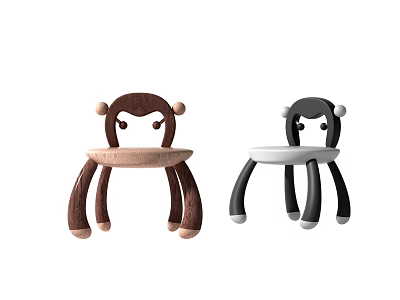 Adorable Monkey Shaped Children's Chair with Brown and Black Design Styling 3d model