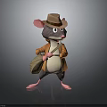 Cartoon Mouse Character Wearing Brown Hat And Orange Coat Carrying Bag Standing Pose