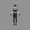 Game Movie Character Police Officer With Pink Hair Blue Uniform Police Cap And Black Boots
