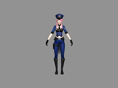 Game Movie Character Police Officer With Pink Hair Blue Uniform Police Cap And Black Boots 3d model