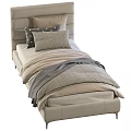 Modern Single Bed with Upholstered Headboard and Neutral Tones Bedding Design 3d model