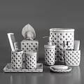 Stylish White Ceramic Bathroom Accessories With Polka Dot Texture Tissue Box Soap Dispenser Toothbrush Holder