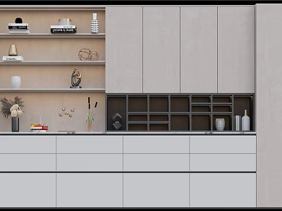 Modern Wine Cabinet Design With Sleek Open Shelves And Storage Drawers 3d model