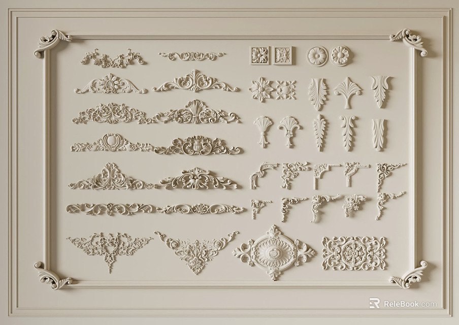 Various Ornamental Carvings With Decorative Patterns For Interior And Furniture Decor 3d model 