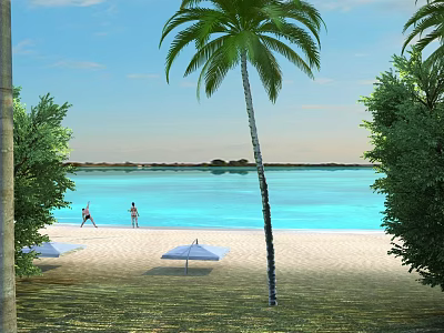 Swinging Door for Beachfront Property with Palm Trees Lake View and Sandy Shore 3d model