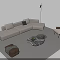 Elegant Modern L Shaped Sofa And Round Coffee Table Set With Marble Top Accent Chair
