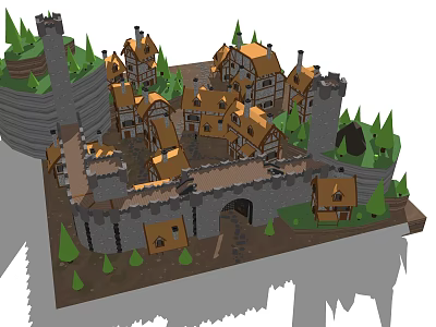 Ancient Medieval Architecture With Castle Towers Stone Walls And Surrounding Trees 3d model