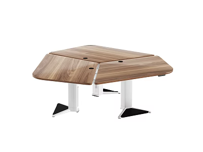 Wooden Top Office Desk With Metal Frame And Adjustable Modern Workspace 3d model