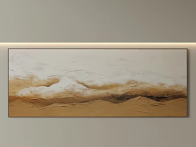 Abstract Mountain Landscape Oil Painting With Beige Brown Textured Wall Decor 3d model