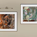 Two Framed Artworks With Abstract And Floral Designs On Beige Wall